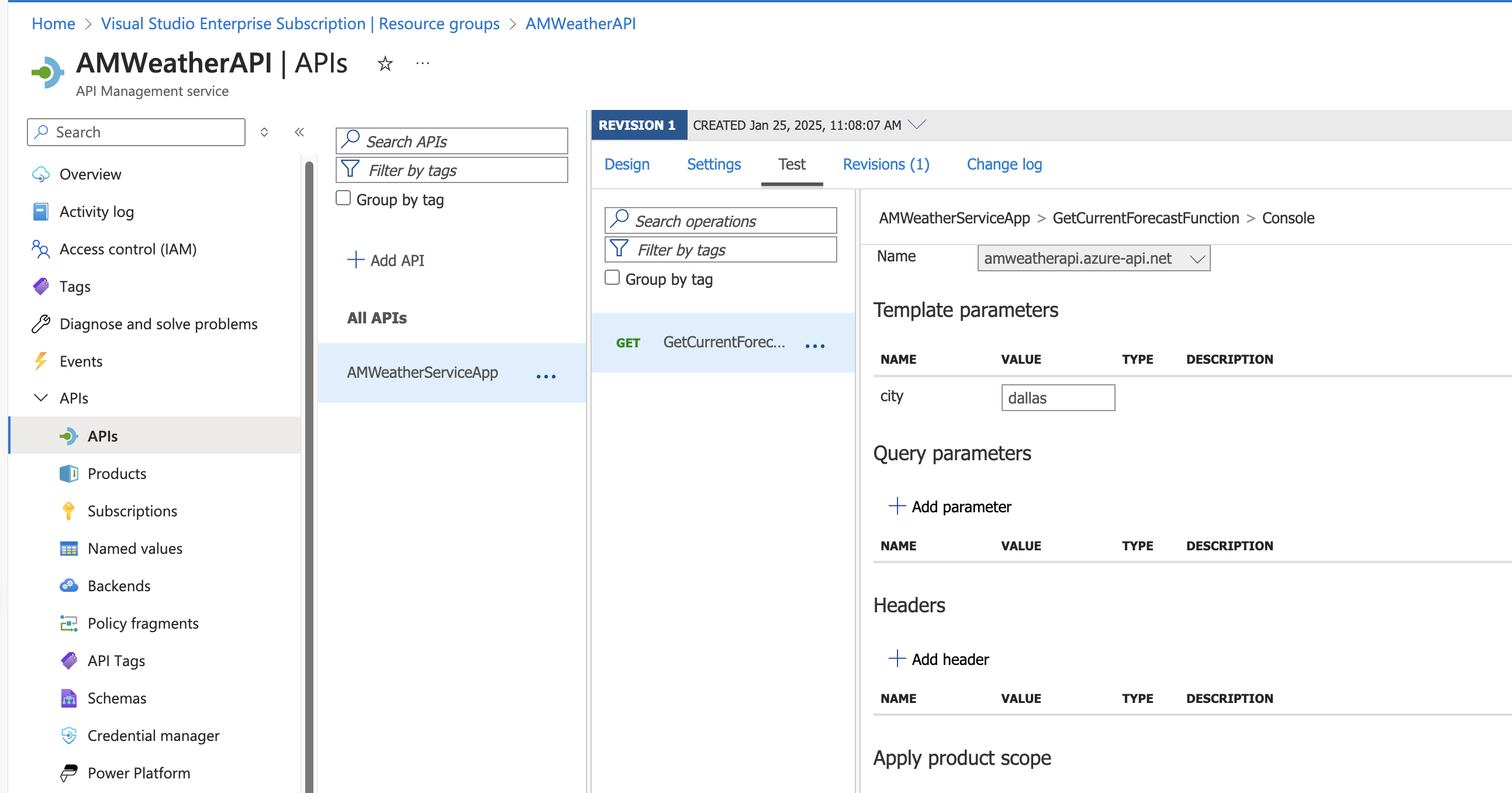 Test your API Management console