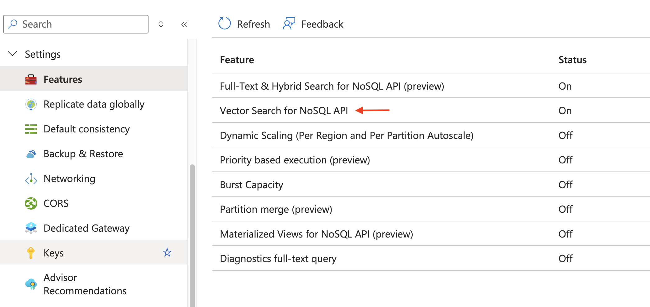 Enable the vector indexing and search feature