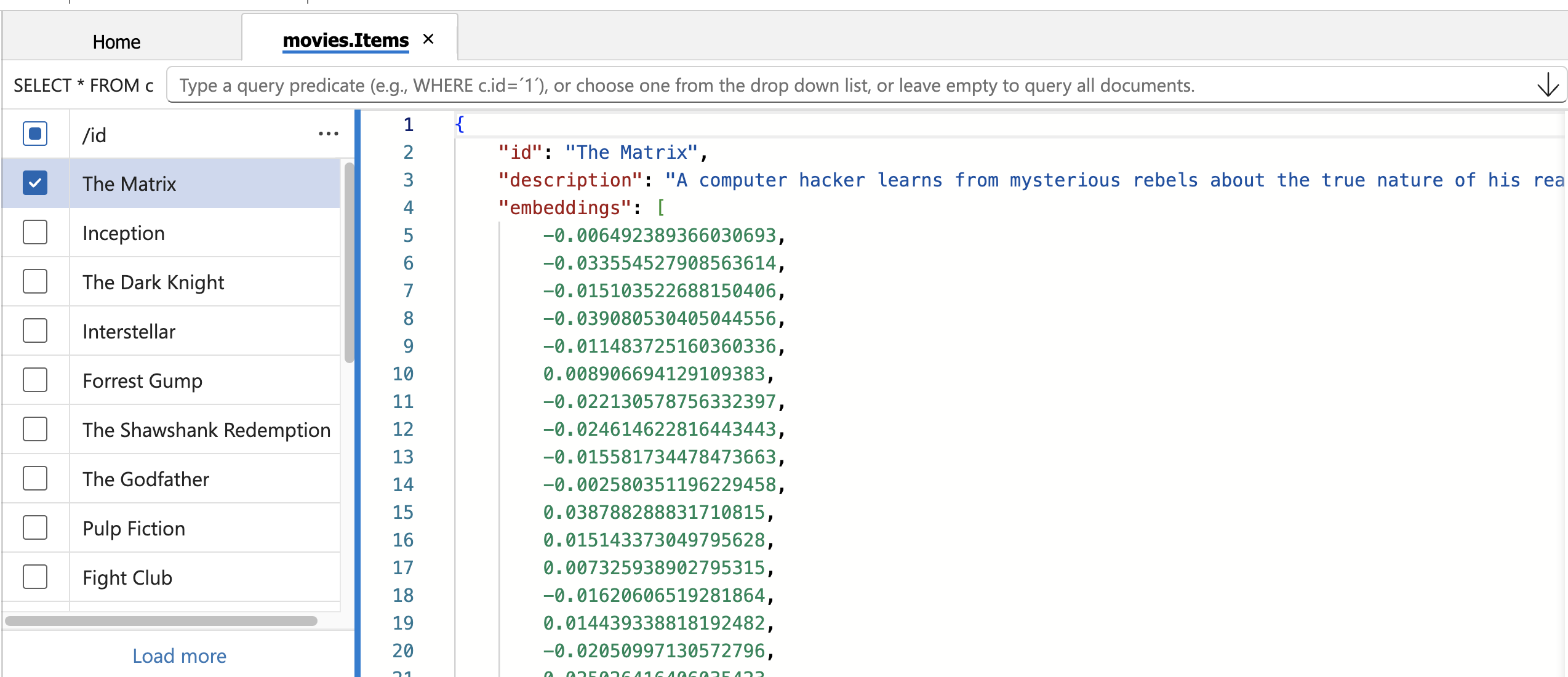 Check the data in the Azure portal