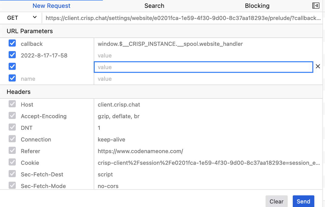 An editable window where we can change request parameters