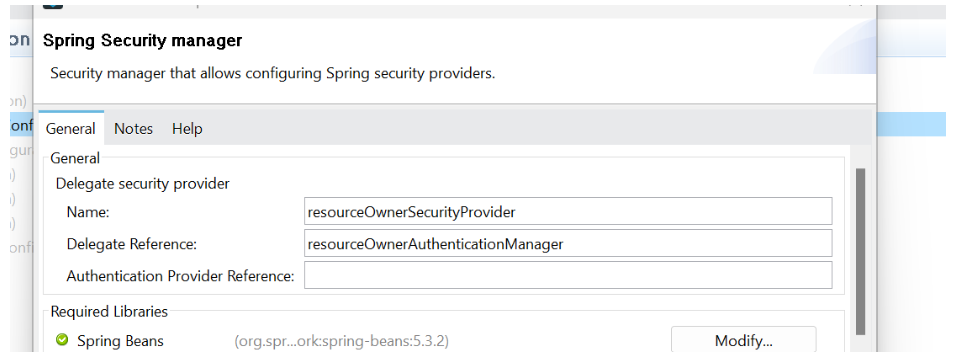 Set the "Delegate Reference" to resourceOwnerAuthenticationManager
