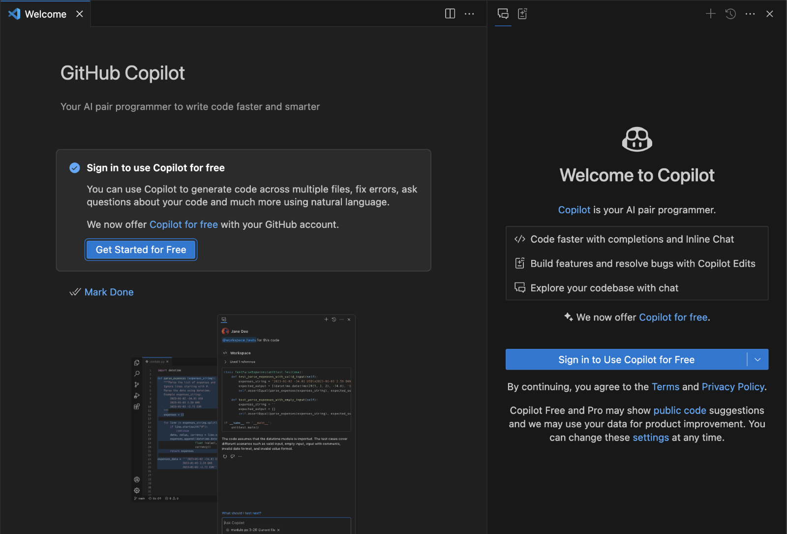 Sign up using a GitHub account