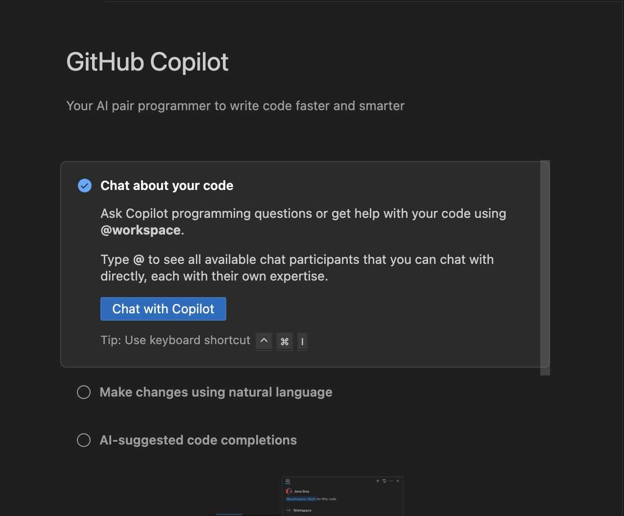 The Copilot chat appears