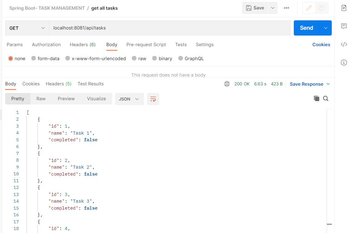 REST API: get all tasks – Postman output 2/2