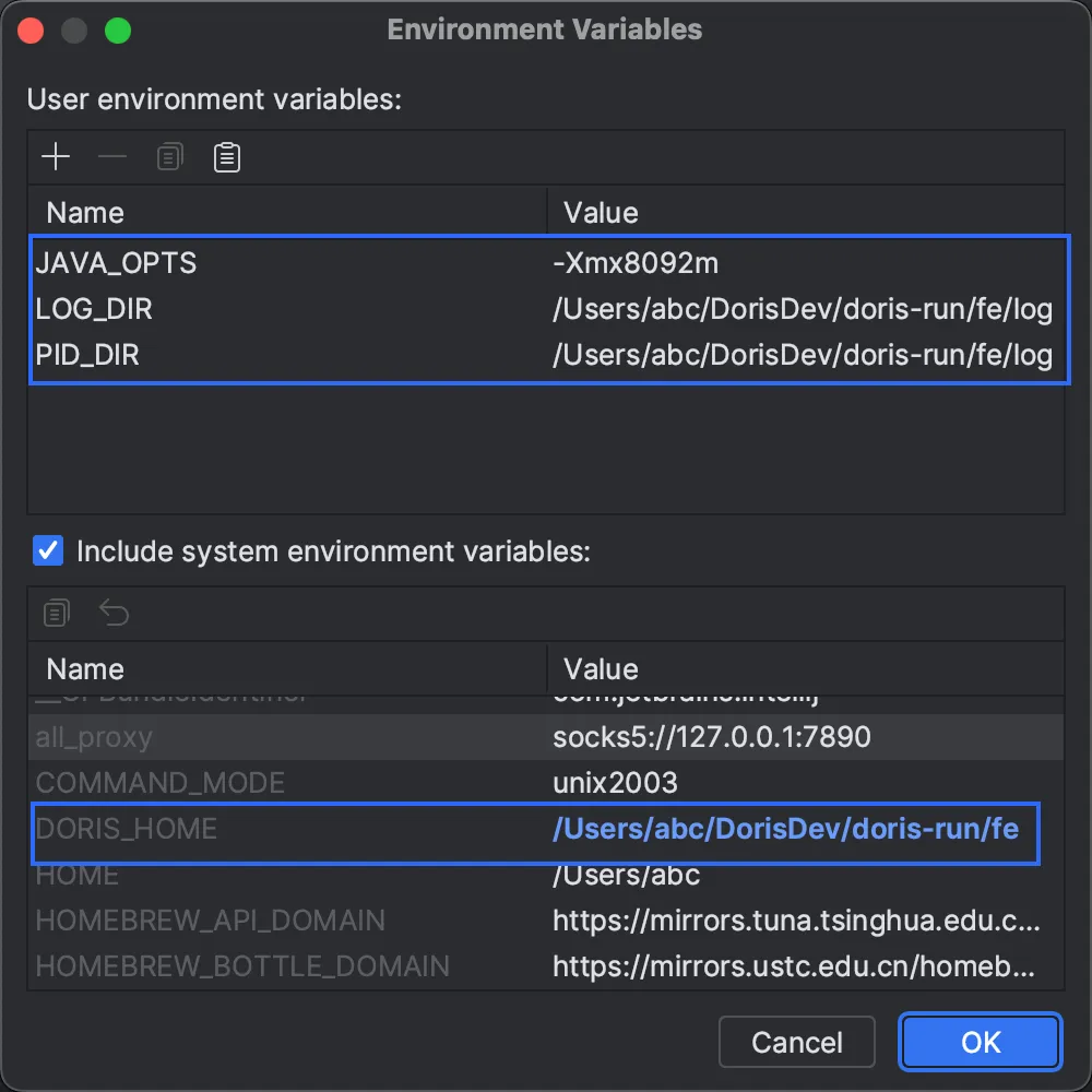 Environment variables