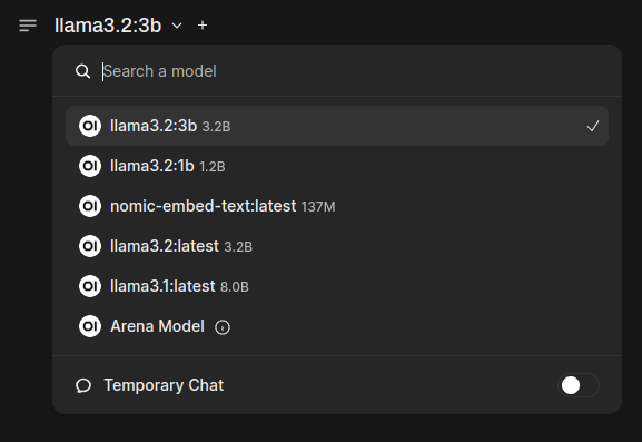 Available models in Open WebUI