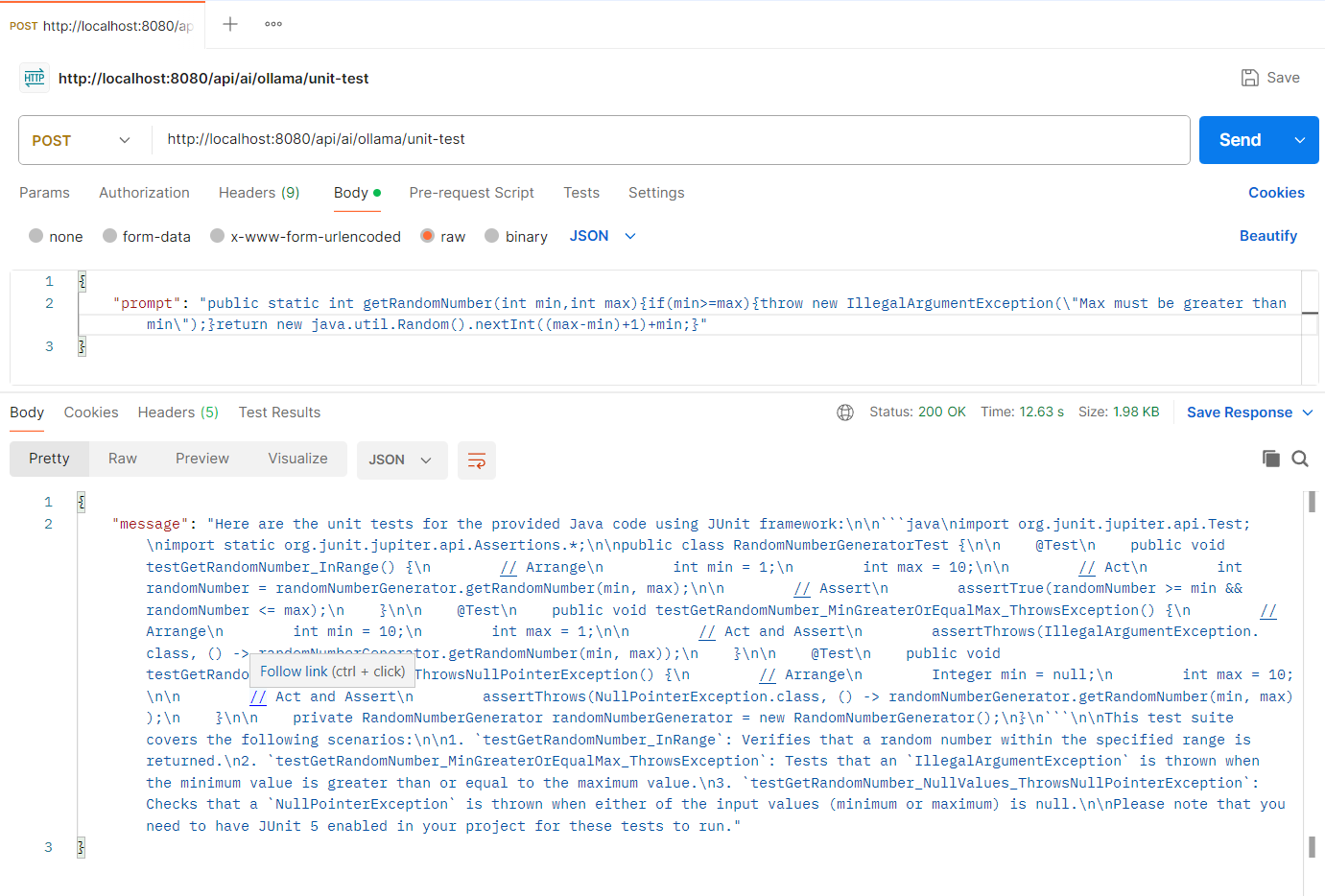 Sample output from the API