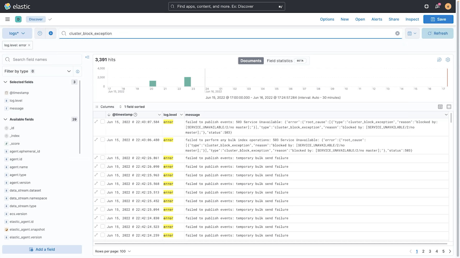 Kibana web interface