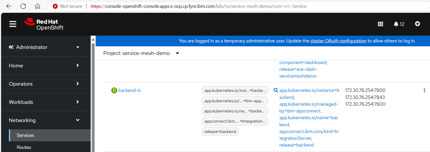 Get the internal container IP of the backend-is service