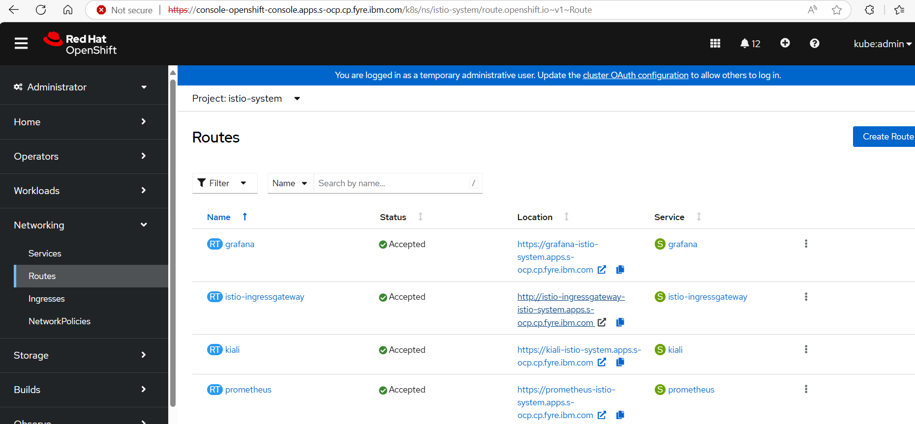Get the gateway route location of the istio-ingressgateway route
