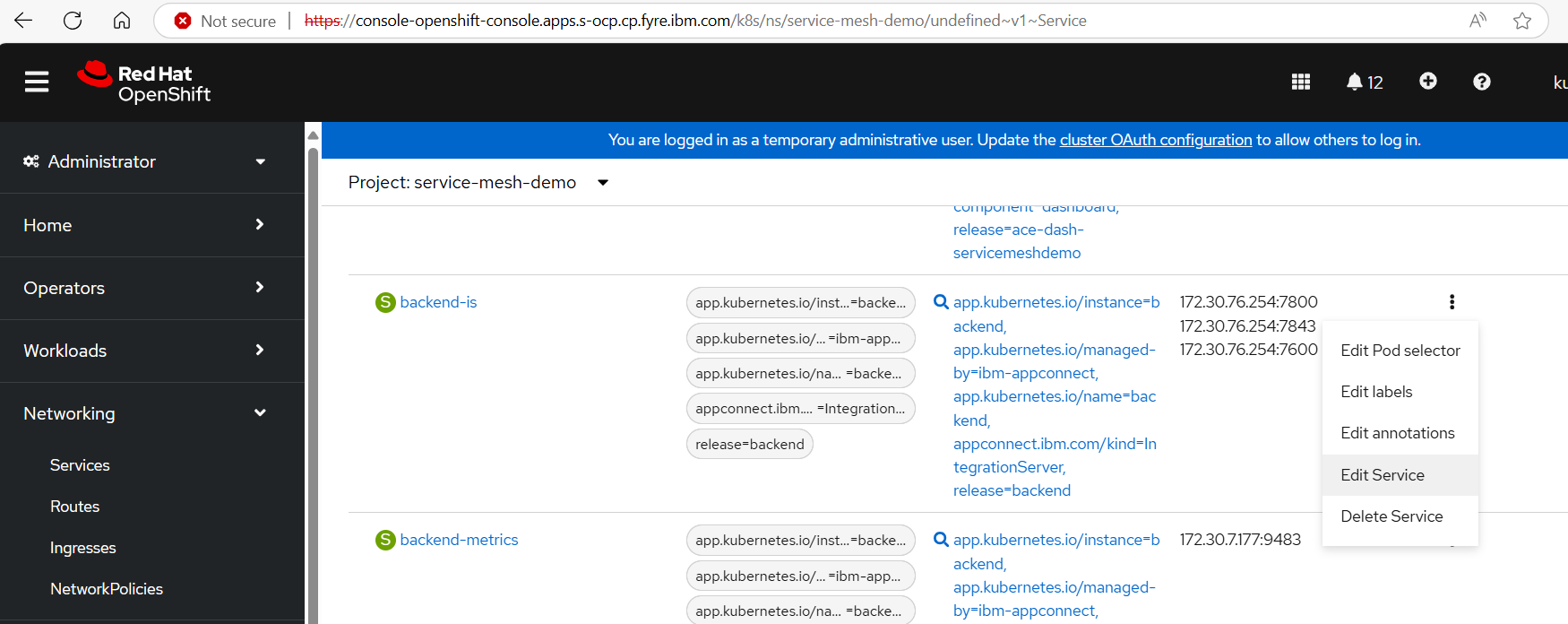 Select Edit Service