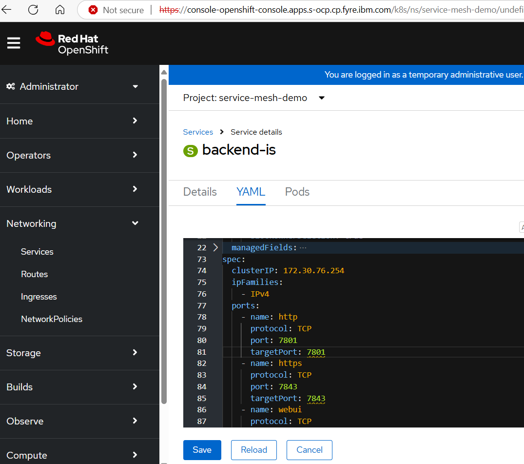 Change the back-end service internal port to 7801