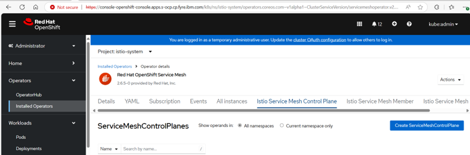 Click Create ServiceMeshControlPlane