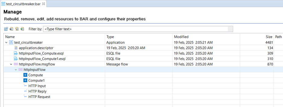 Create the BAR file of the httpInputFlow message flow app
