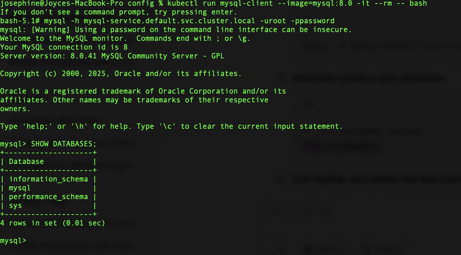 Connect to MySQL inside the pod