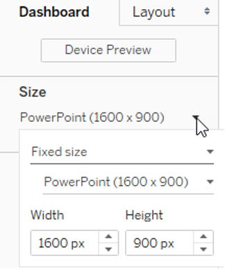 select PowerPoint (1600x900) in Tableau