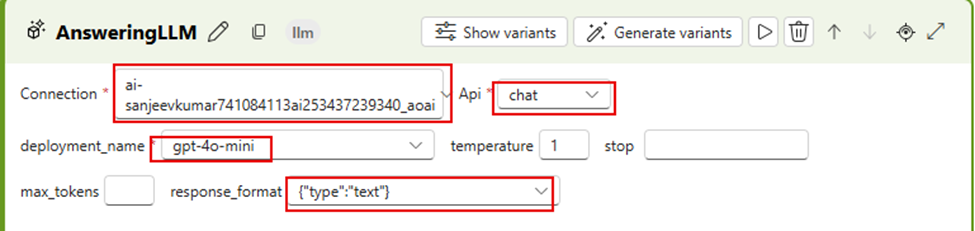 Select values for AnsweringLLM