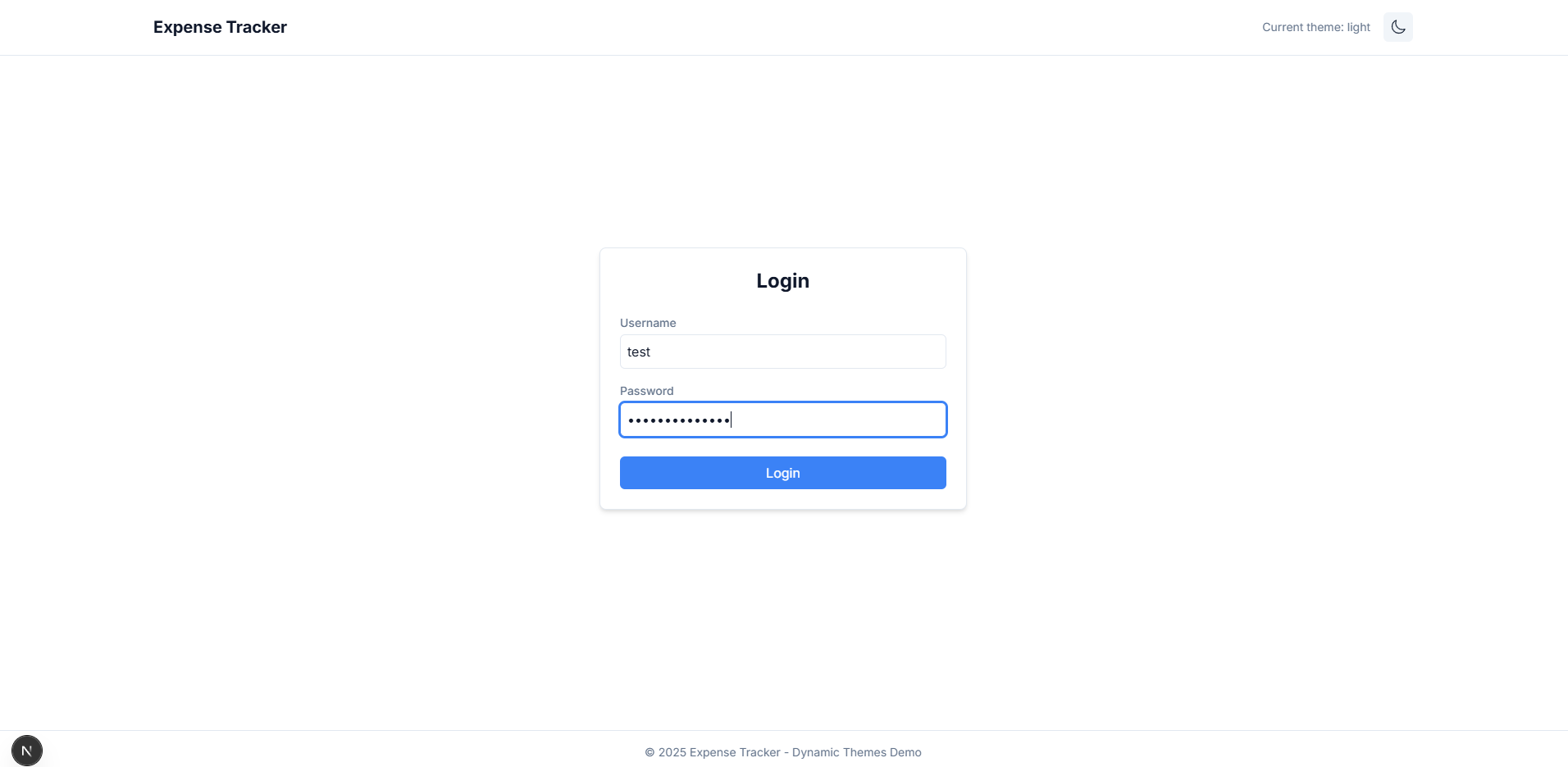 Login page