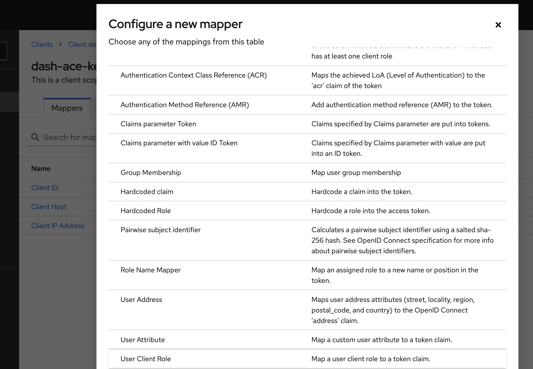 Select User Client Role