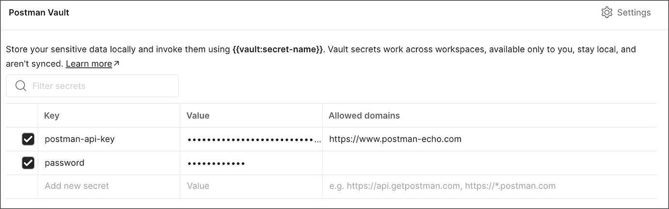 Postman vault