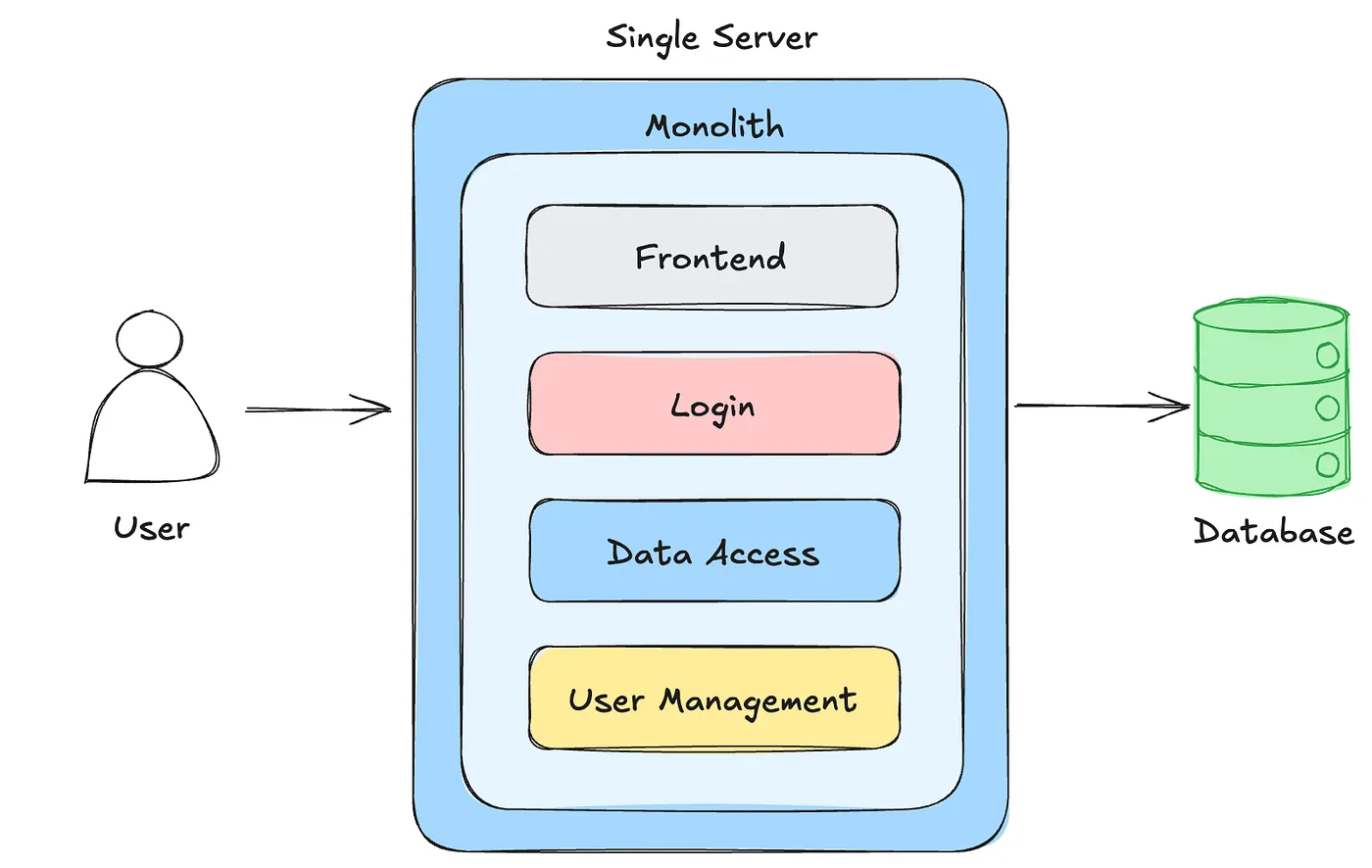 The architecture of a single server monolith