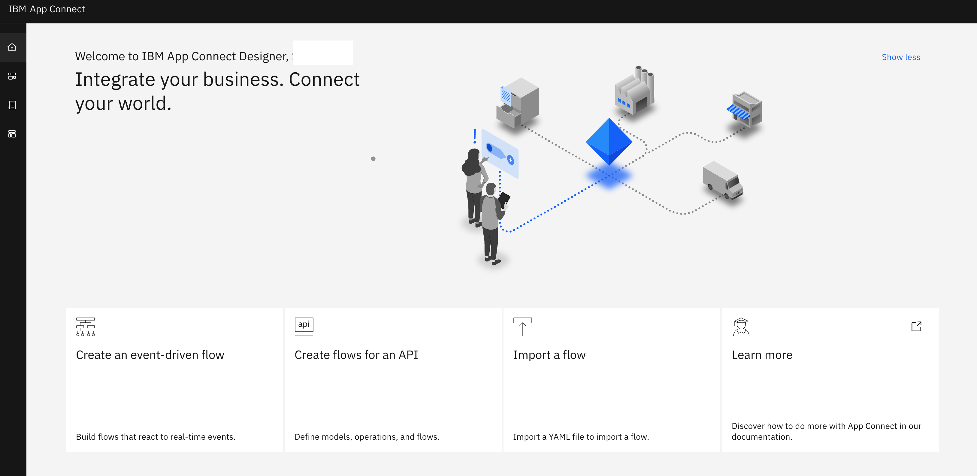 A screenshot showing that you are logged into the App Connect Designer Authoring.