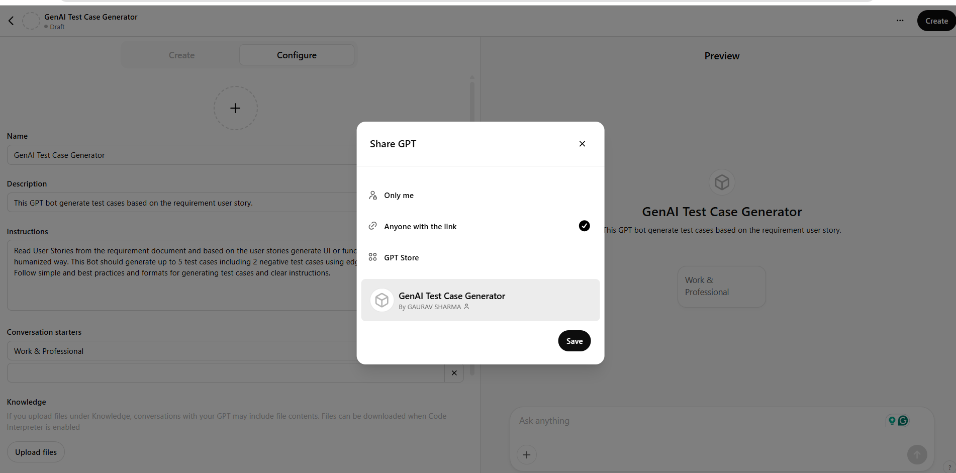 Select the "Anyone with the link" radio button