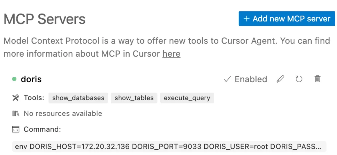 Add an Apache Doris MCP serverMCP Server is running normally