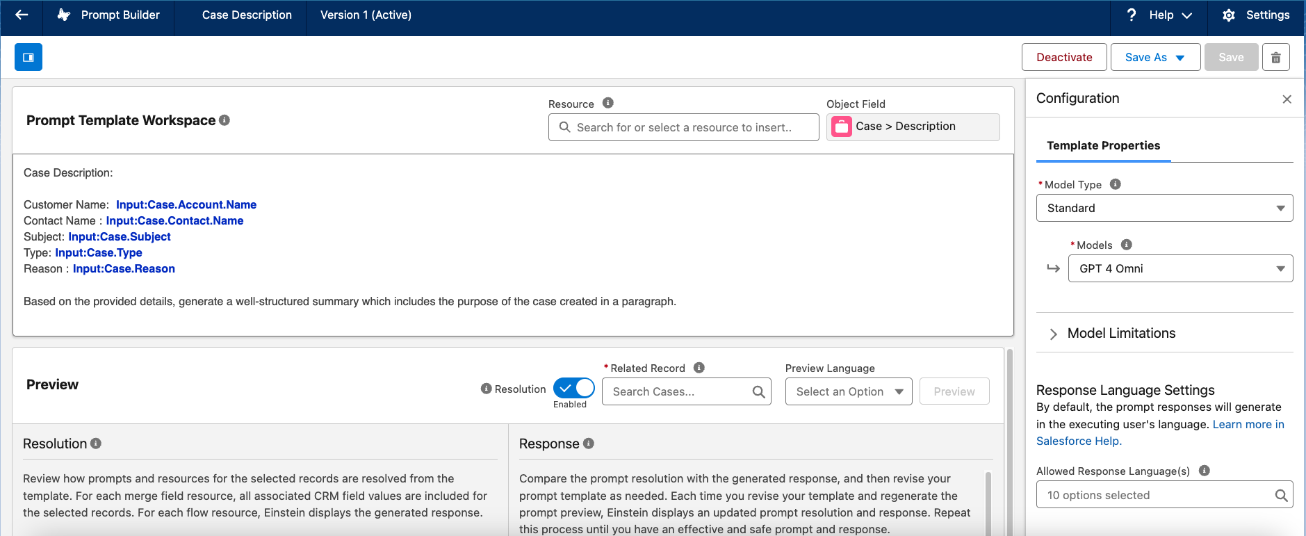 An image of prompt template workspace.
