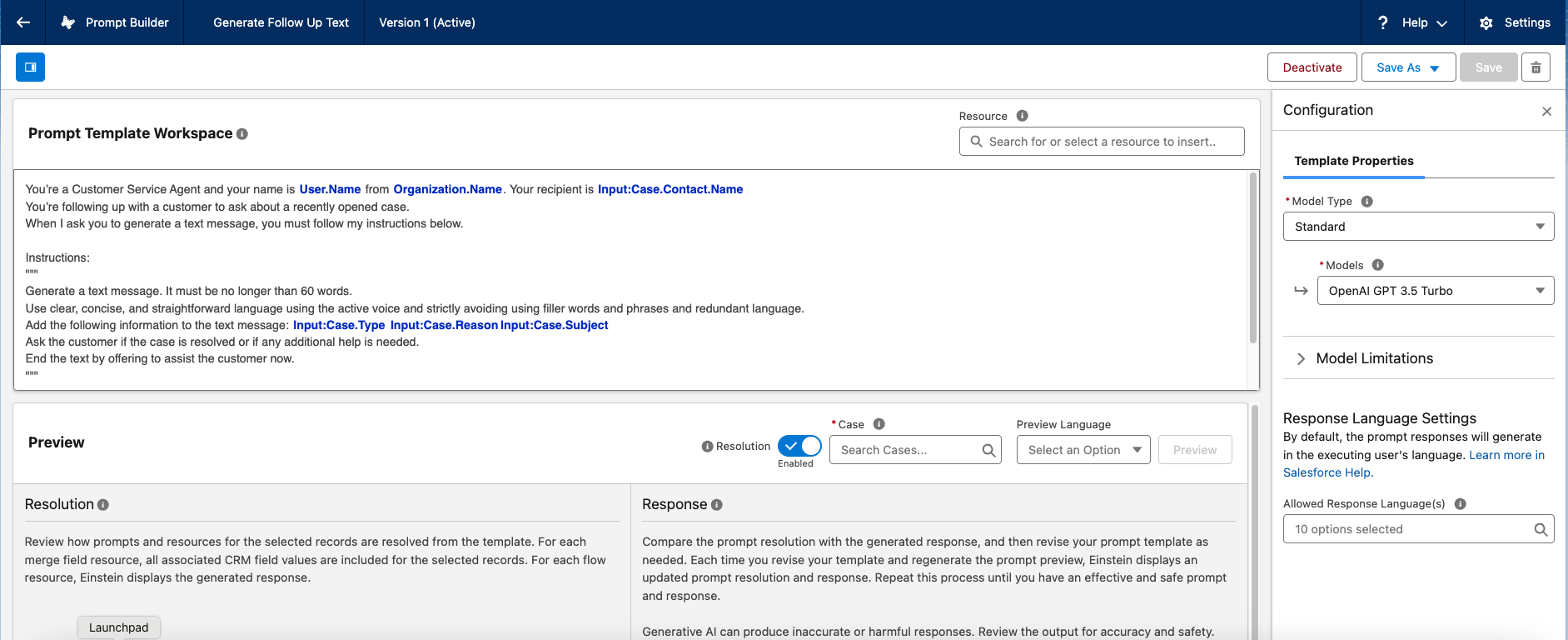 An image of prompt builder workspace