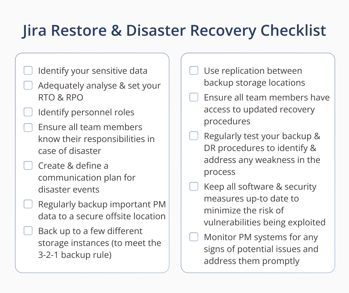 Jira restore and disaster recovery checklist