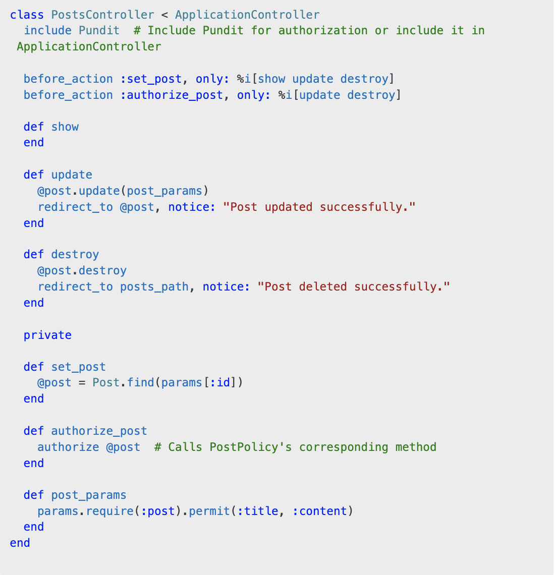 Integrate Pundit into a PostsController