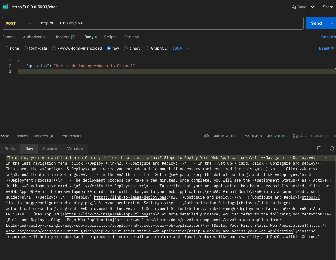 Image showing how the service is being invoked through Postman