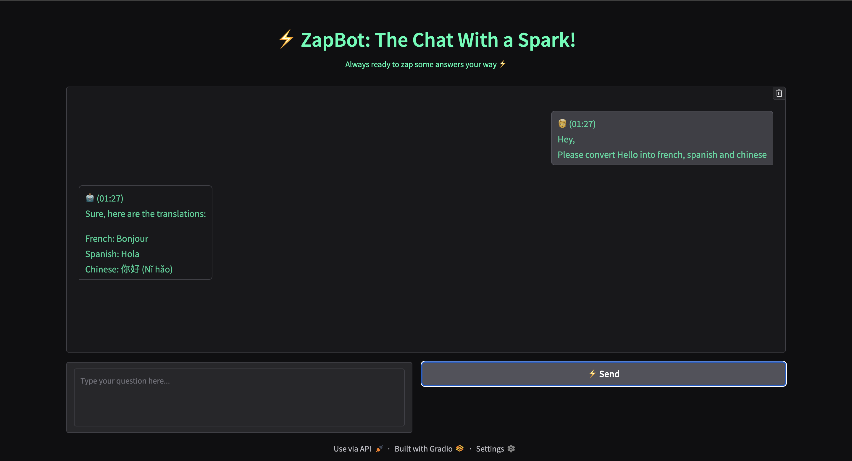 ZapBot sample window