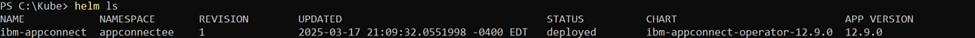 Helm ls command output