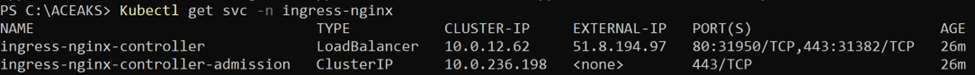 Kubectl get svc -n ingress-nginx command output