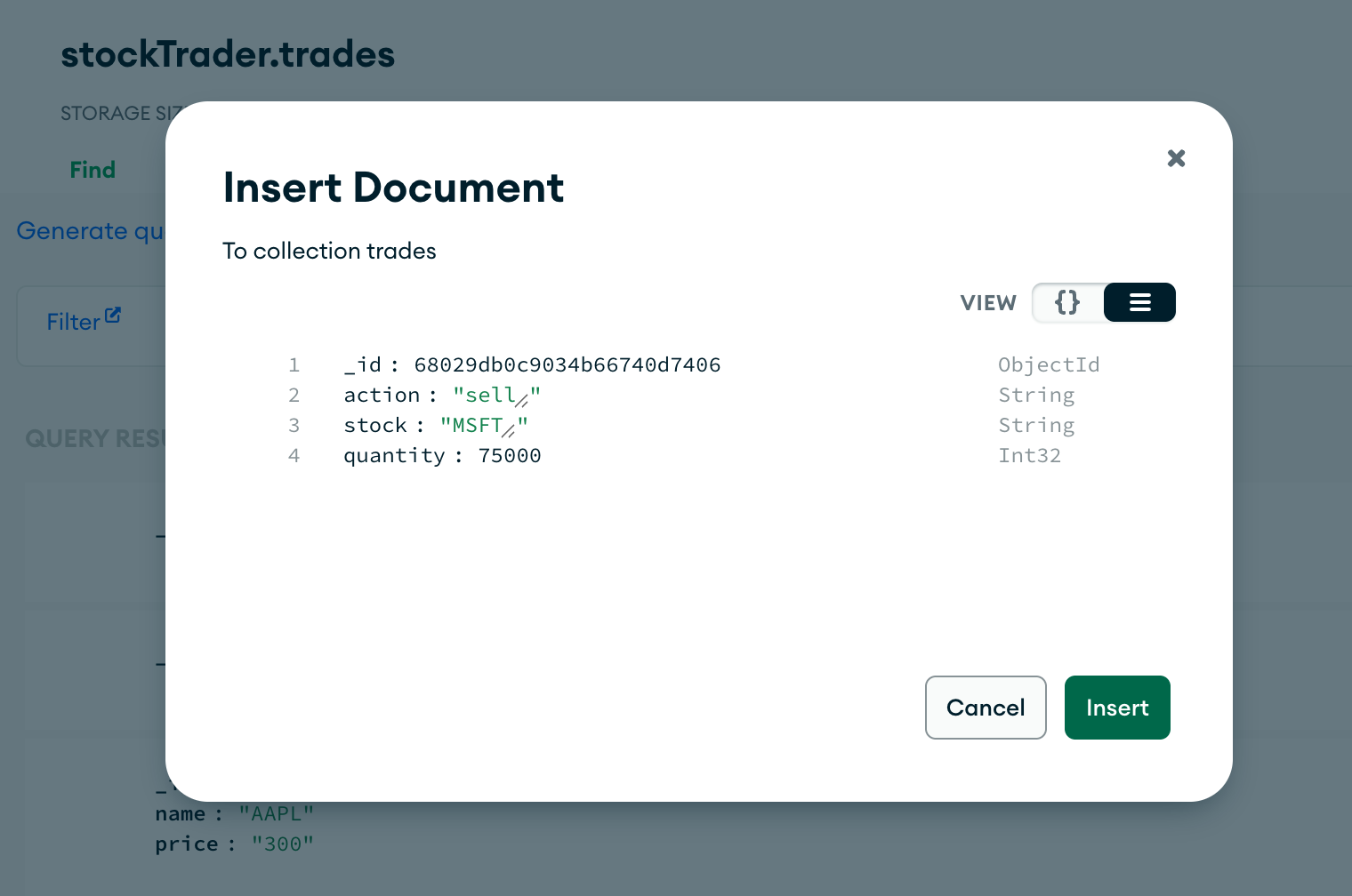Inserting the document to the database
