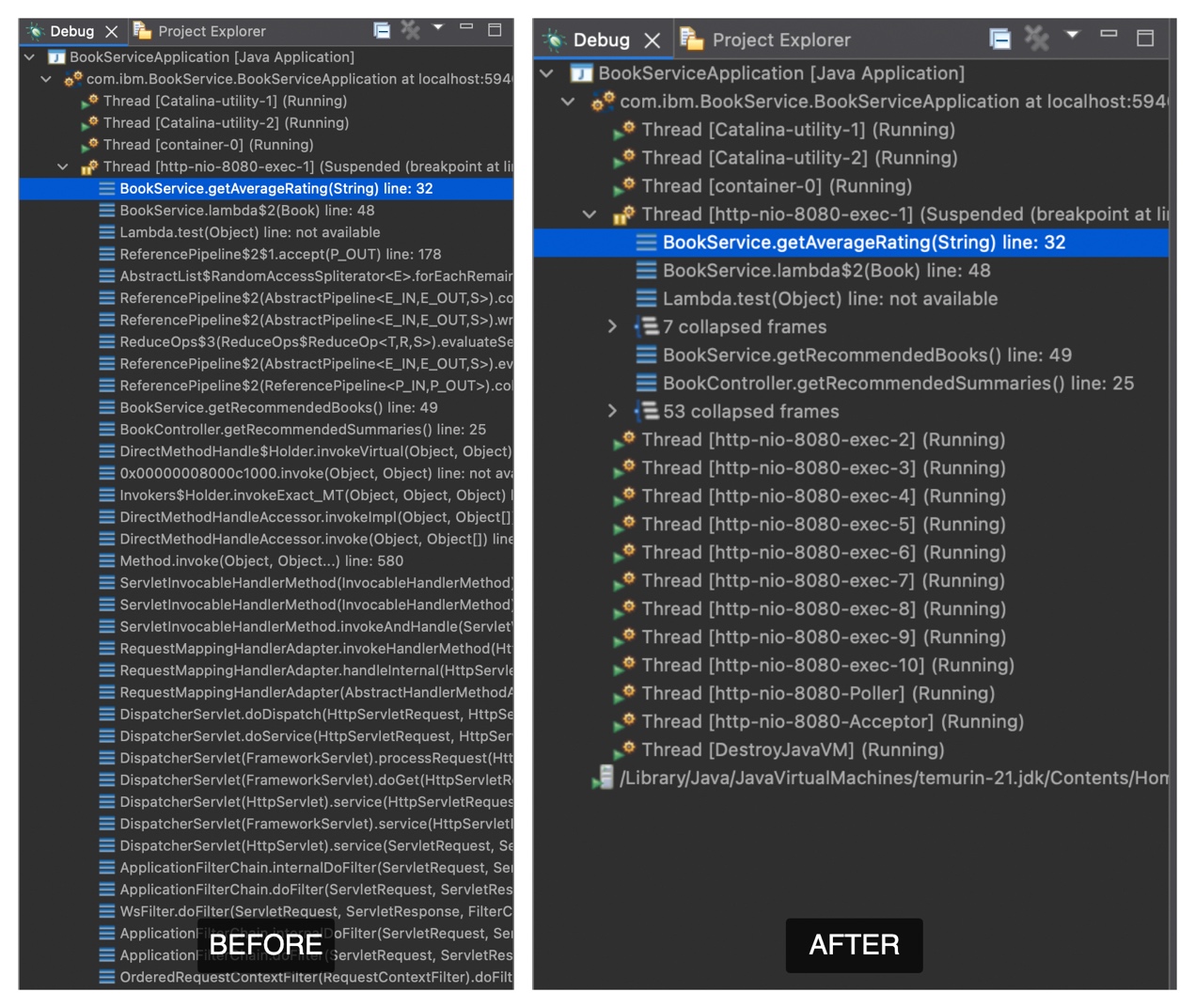 Eclipse Java Debugger Collapse Stack Frames