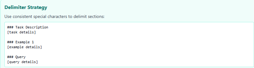 Use special characters to separate the sections and add examples