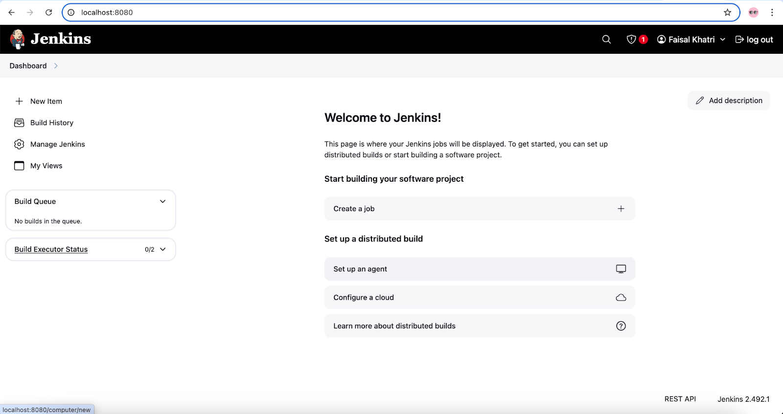 Welcome to Jenkins screen