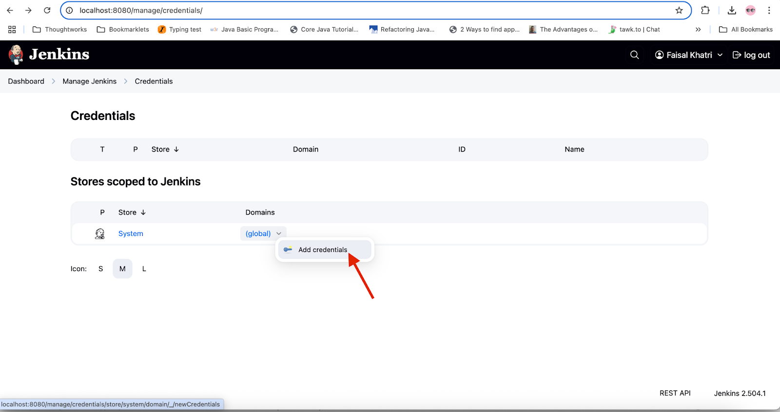 Click on the “Add Credential” option