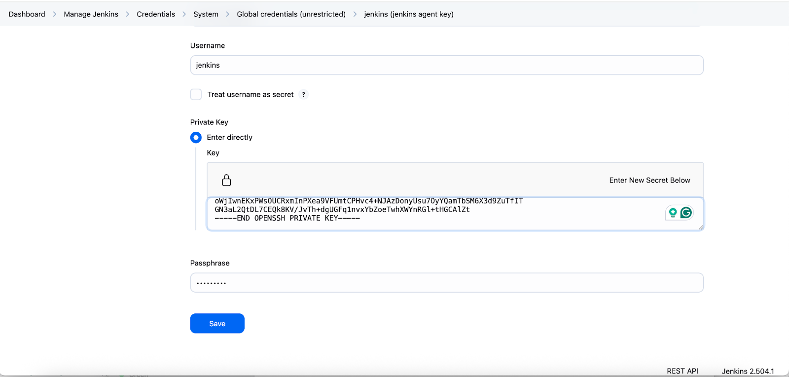 Select “Enter Directly” for the Private Key option