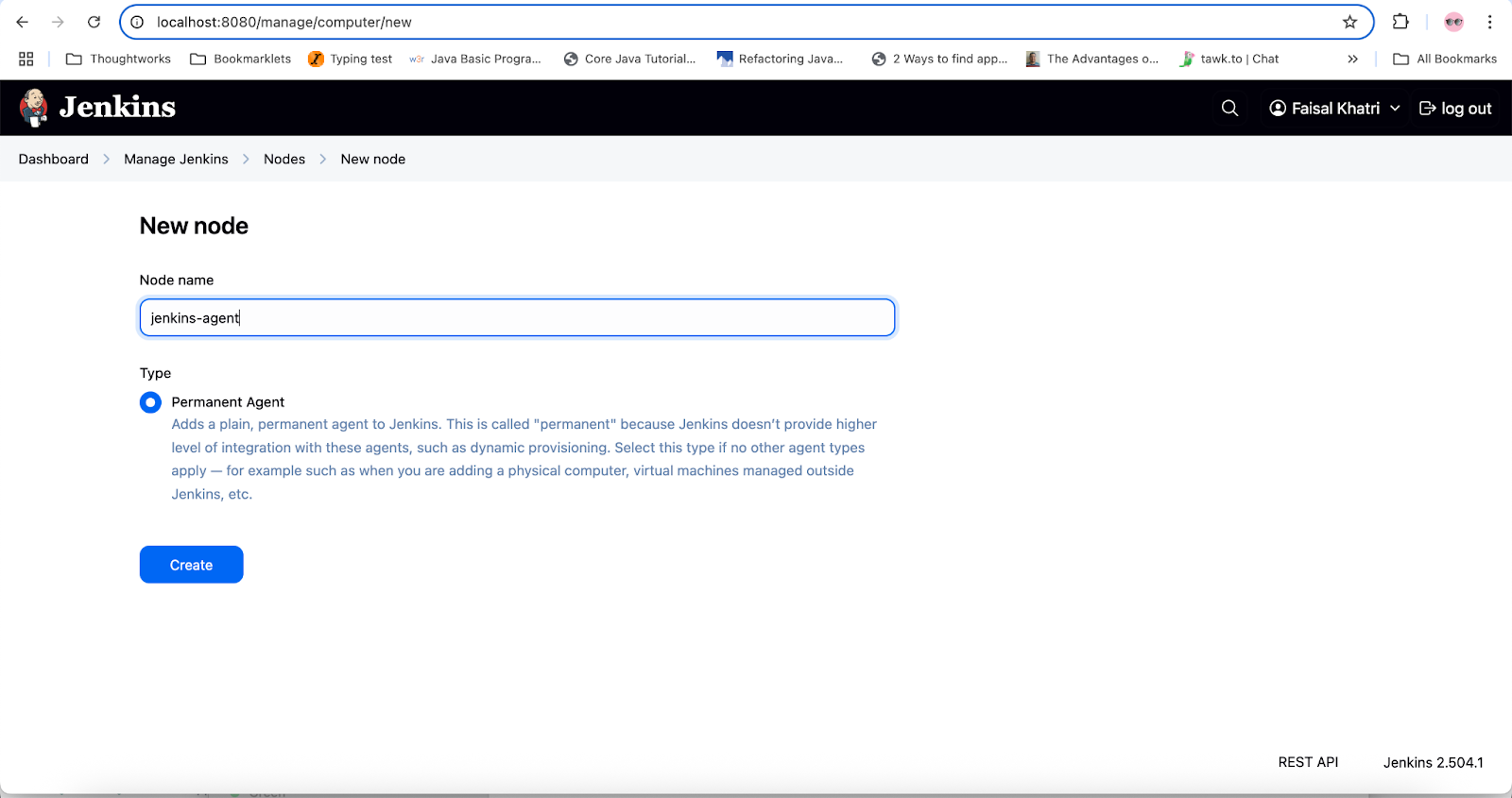 Click on the “Create” button