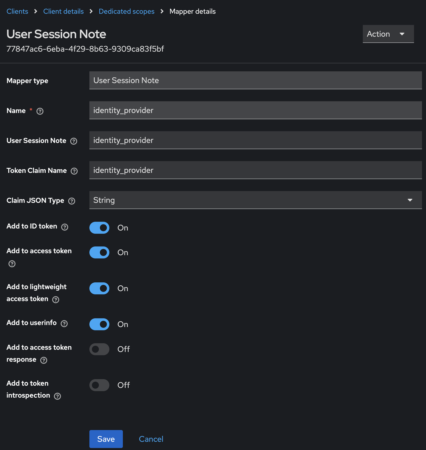 Enable Add to ID token, Add to access token, Add to lightweight access token and Add to userinfo.