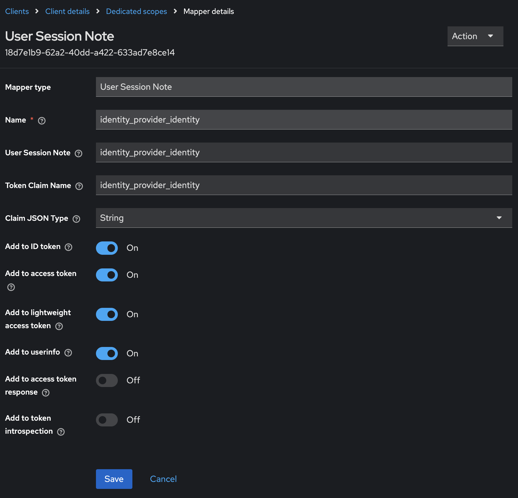 Add to ID token, Add to access token, Add to lightweight access token and Add to userinfo.