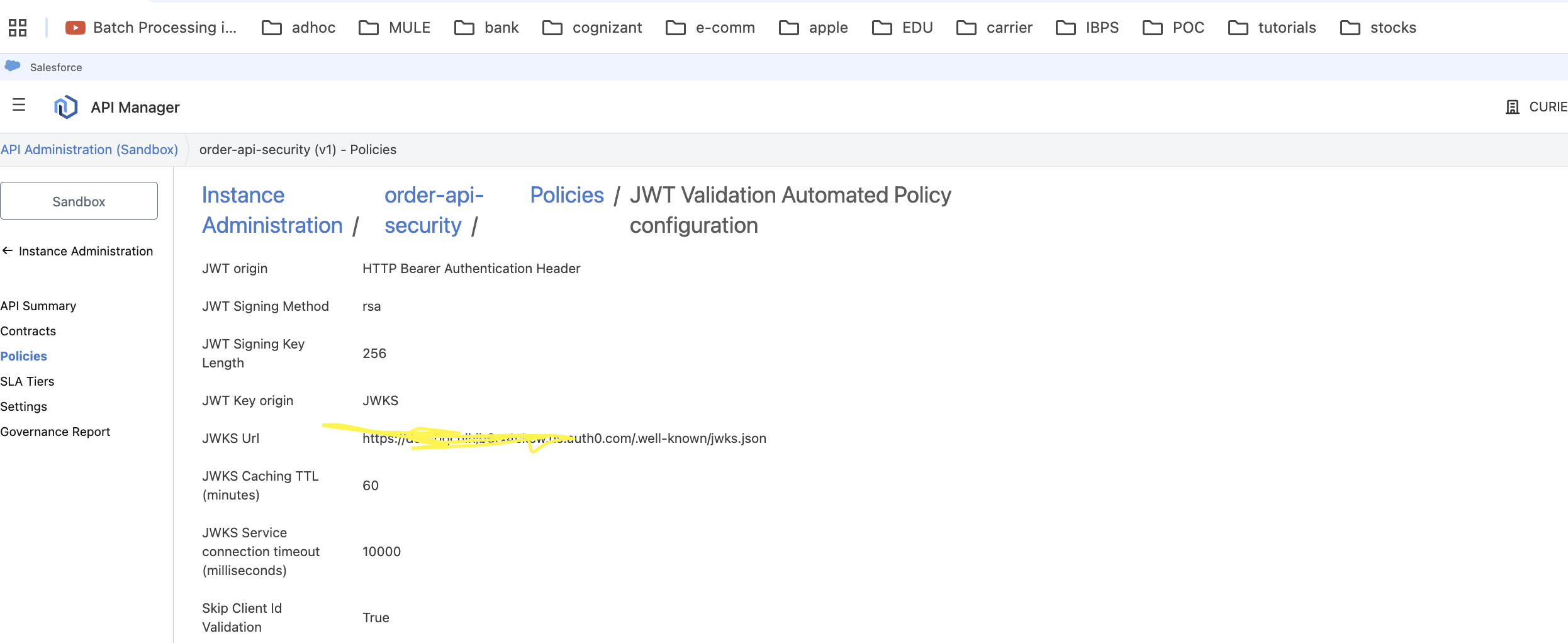 JWT policy configuration within the API Manager