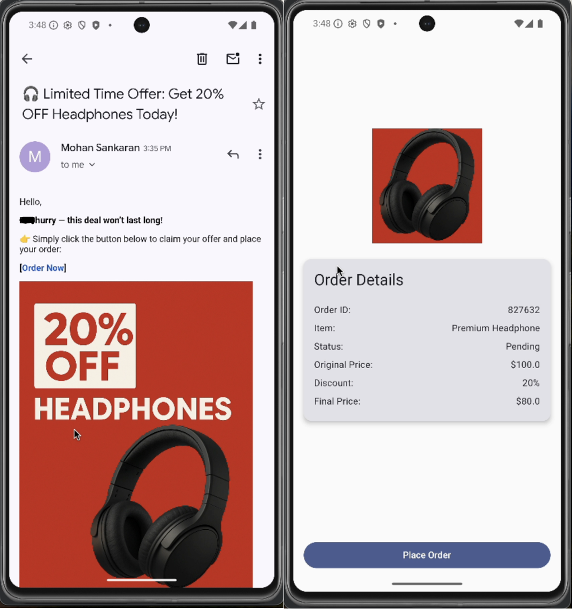 Instant checkout from a promo email