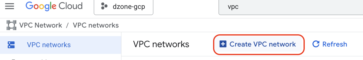 Create VPC network.