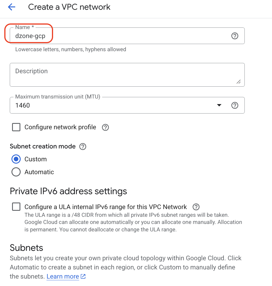 Specify the VPC name