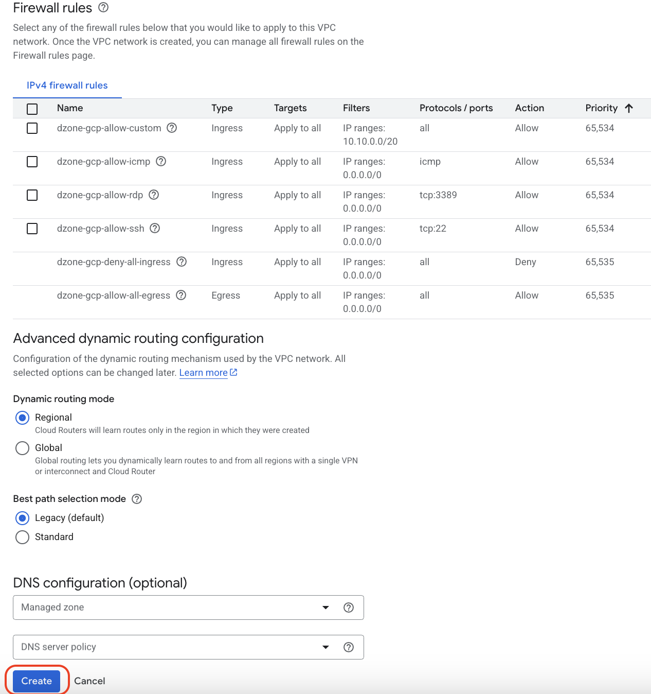 Specify the subnet name and click on create
